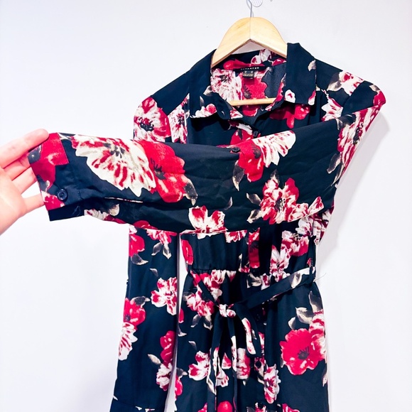 REVAMPED Black floral long-sleeve belted dress women | Medium * - Picture 9 of 9